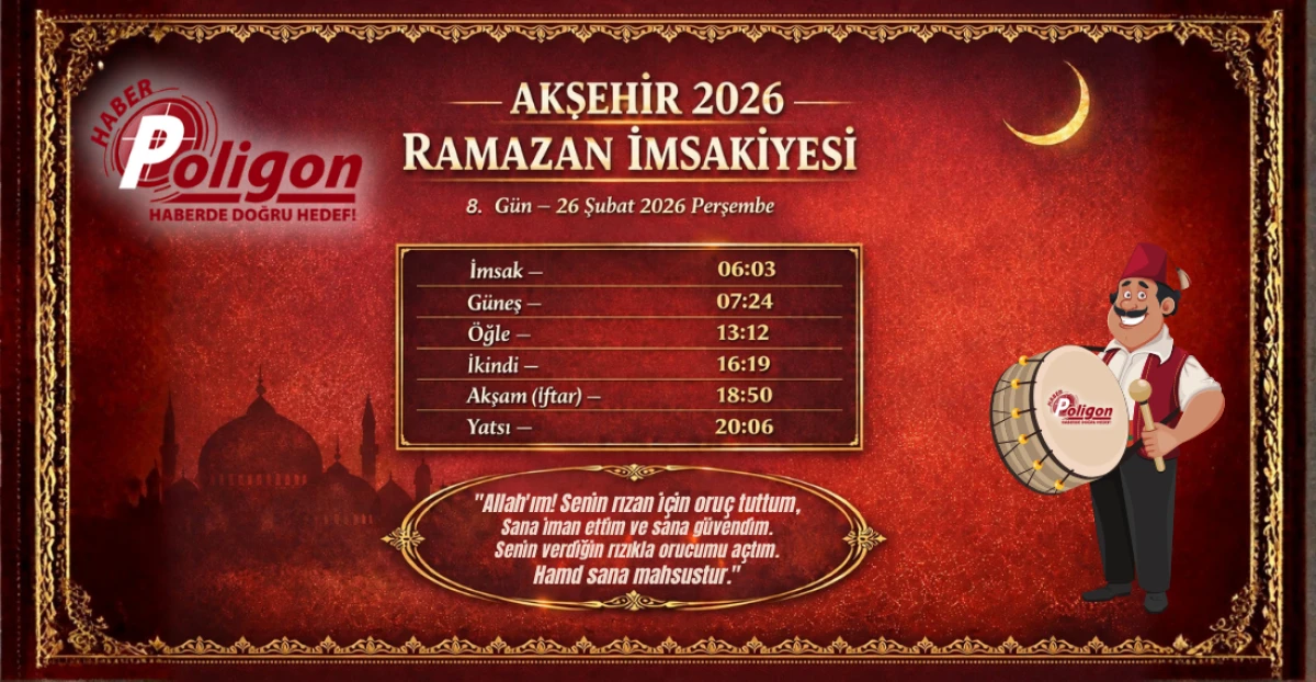 Akşehir İ&ccedil;in 26 Şubat 2026 Perşembe İmsakiyesi...