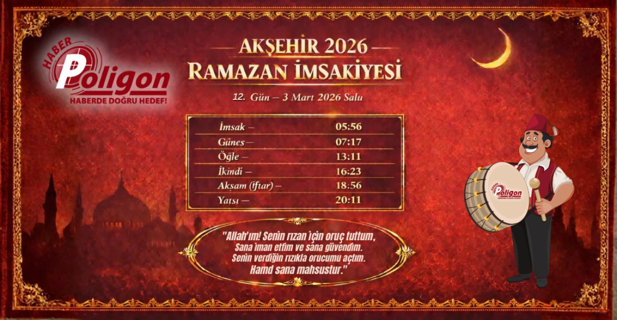 Akşehir İ&ccedil;in 3 Mart 2026 Salı İmsakiyesi...