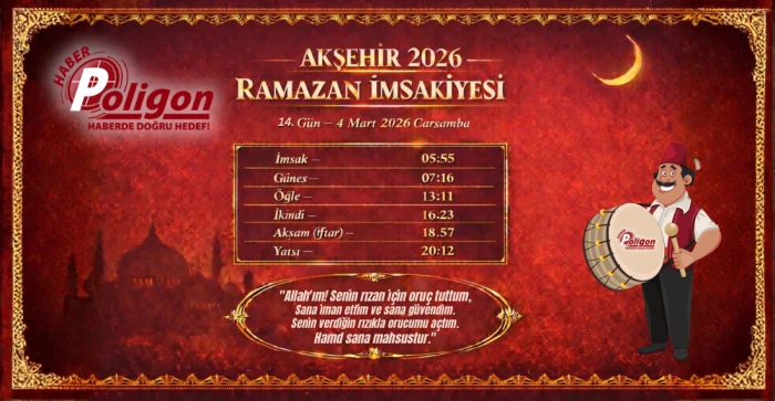 Akşehir İ&ccedil;in 4 Mart 2026 &Ccedil;arşamba İmsakiyesi...