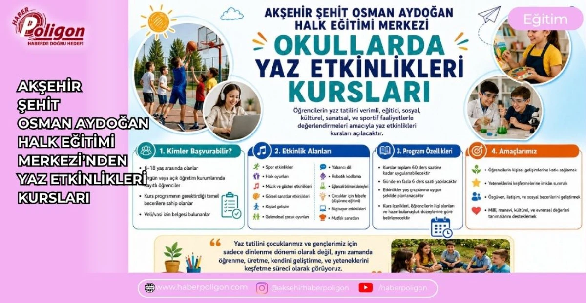 AKŞEHİR ŞEHİT OSMAN AYDOĞAN HALK EĞİTİMİ MERKEZİ'NDEN YAZ ETKİNLİKLERİ KURSLARI