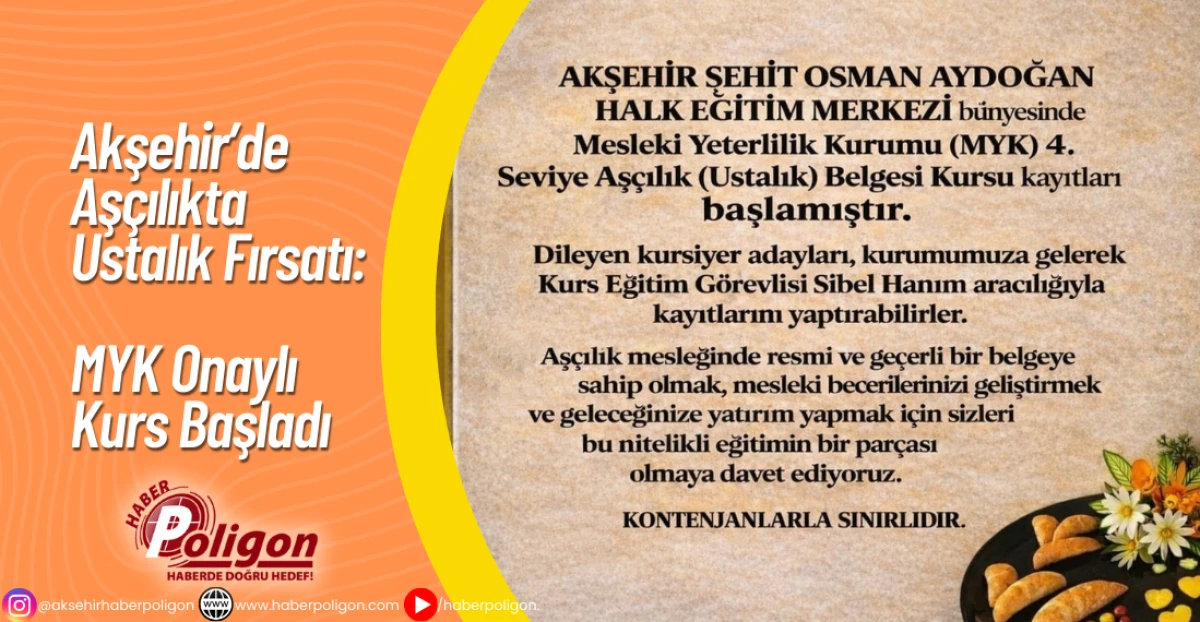 Akşehir&rsquo;de Aş&ccedil;ılıkta Ustalık Fırsatı: MYK Onaylı Kurs Başladı