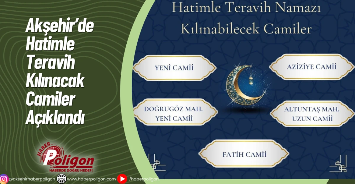 Akşehir&rsquo;de Hatimle Teravih Kılınacak Camiler A&ccedil;ıklandı