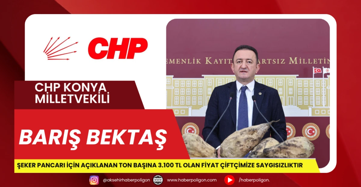 CHP Konya Milletvekili Bektaş: Şeker Pancarı İçin Açıklanan Ton Başına 3.100 TL Olan Fiyat Çiftçimize Saygısızlıktır 