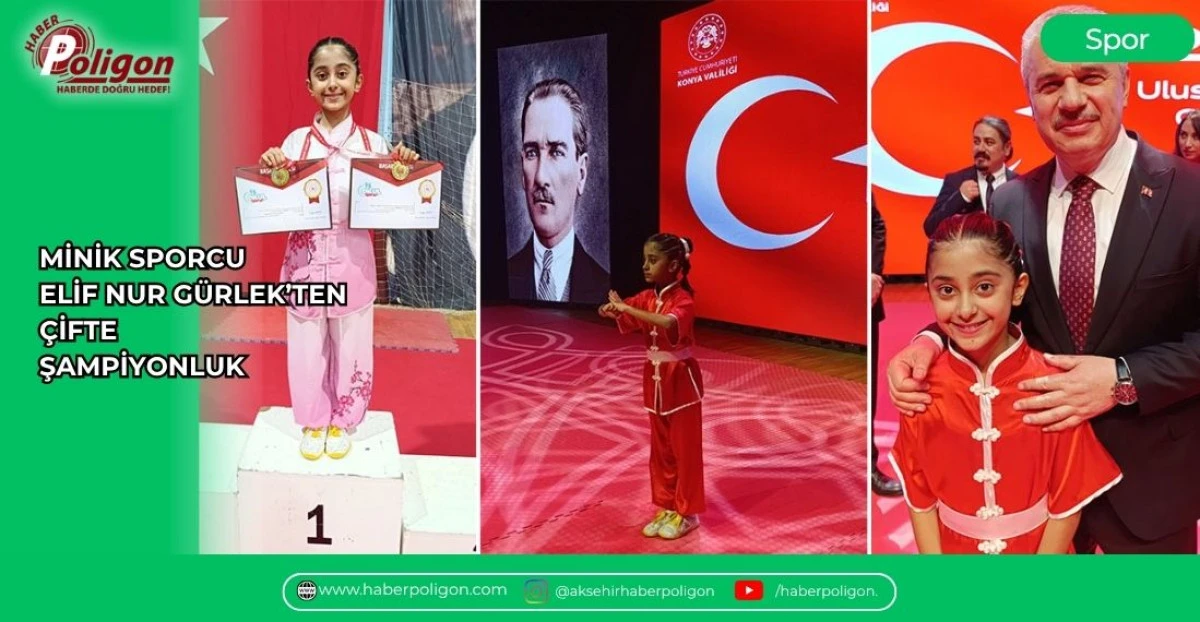 MİNİK SPORCU ELİF NUR G&Uuml;RLEK&rsquo;TEN &Ccedil;İFTE ŞAMPİYONLUK