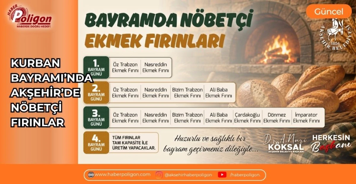 KURBAN BAYRAMI&rsquo;NDA AKŞEHİR&rsquo;DE N&Ouml;BET&Ccedil;İ FIRINLAR 