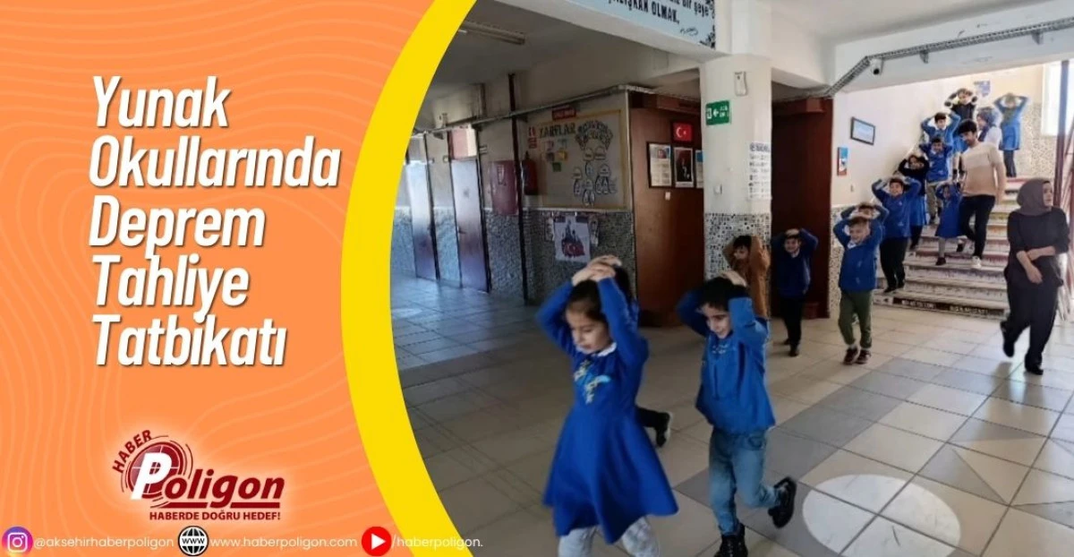 Yunak Okullarında Deprem Tahliye Tatbikatı