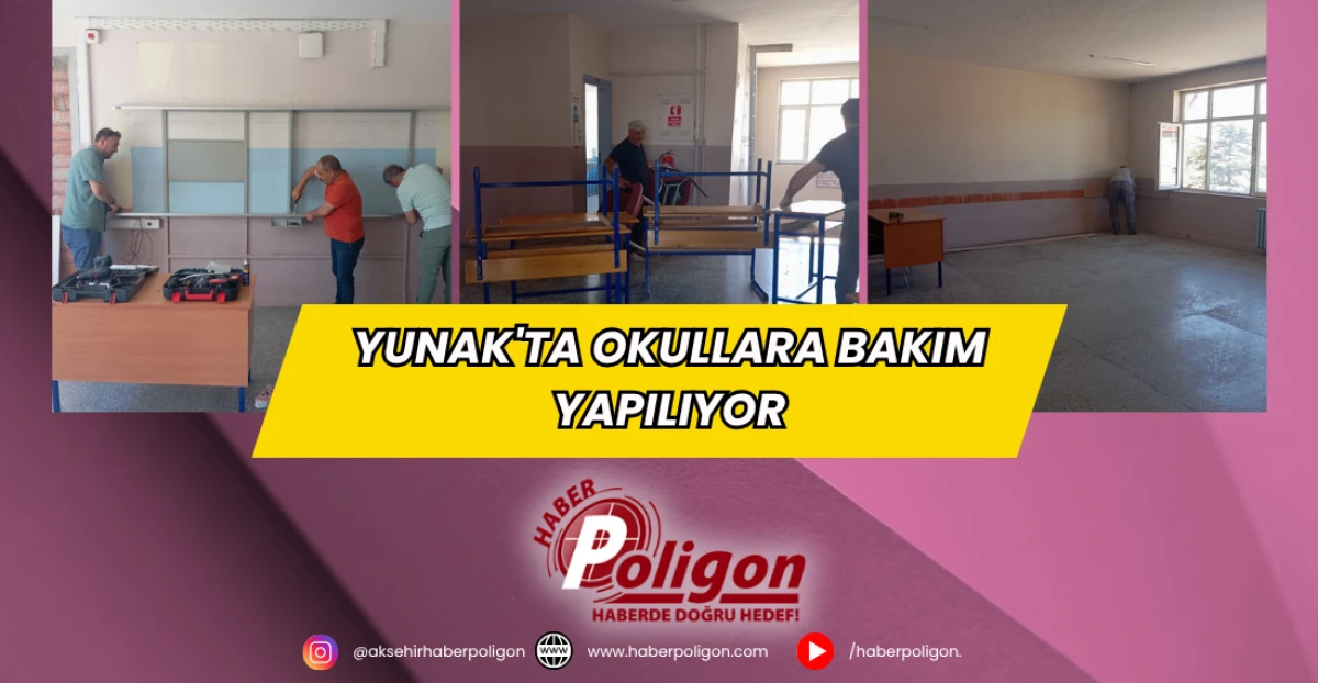 Yunak'ta Okullara Bakım Yapılıyor